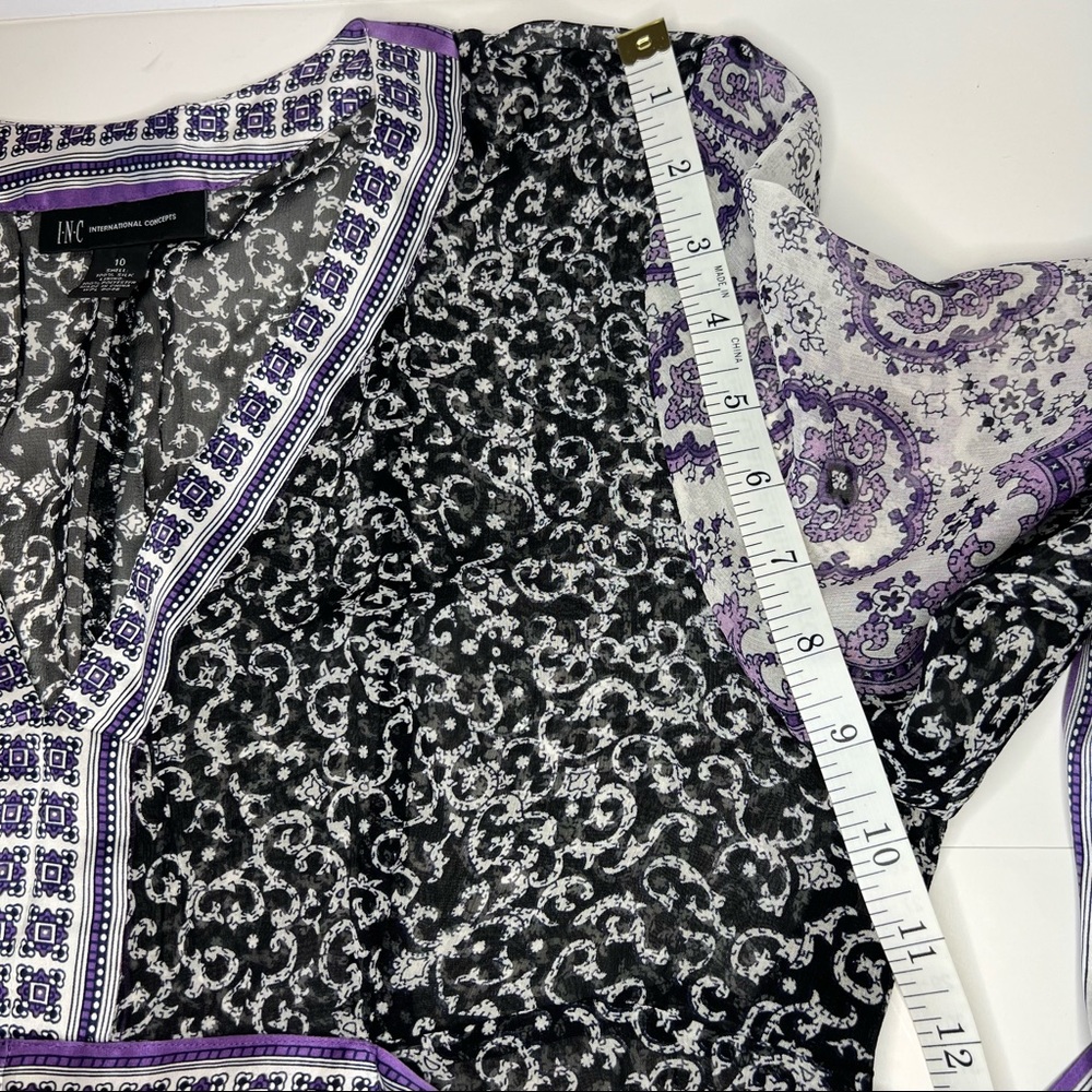 INC International Concepts  VNeck Long Sleeve Black Purple Sheer Silk Dress * 10 - Picture 9 of 15